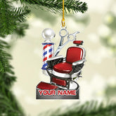 Riveprints Personalized Barber Ornament, Personalized Barber Uniform Ornament, Custom Hairdresser Christmas Tree Ornament, Christmas Ornament for Barber, Christmas Tree D��cor, Barber Ornaments (ON237)